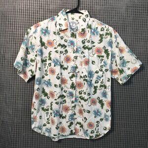 Vintage Solutions Original Floral Button Down Shirt Short Sleeve White Blue Pink